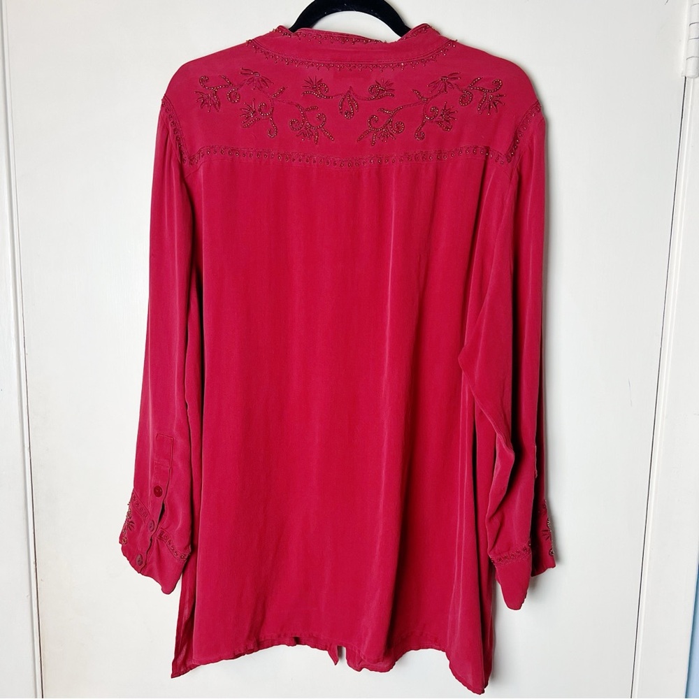 Victor‎ Costa Occasion - Women's Vintage Beaded Silk Blouse Red - Sz. 1X - Picture 2 of 10